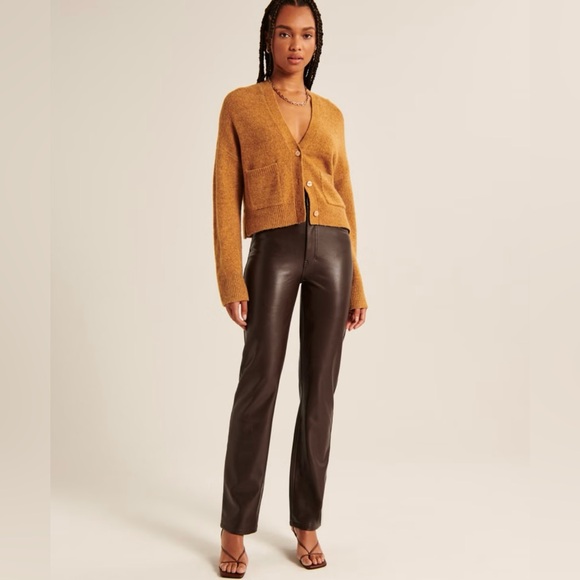 Abercrombie & Fitch Pants - Abercrombie Curve Love Vegan Leather Dark Brown 90’s Straight Pants Ultra High